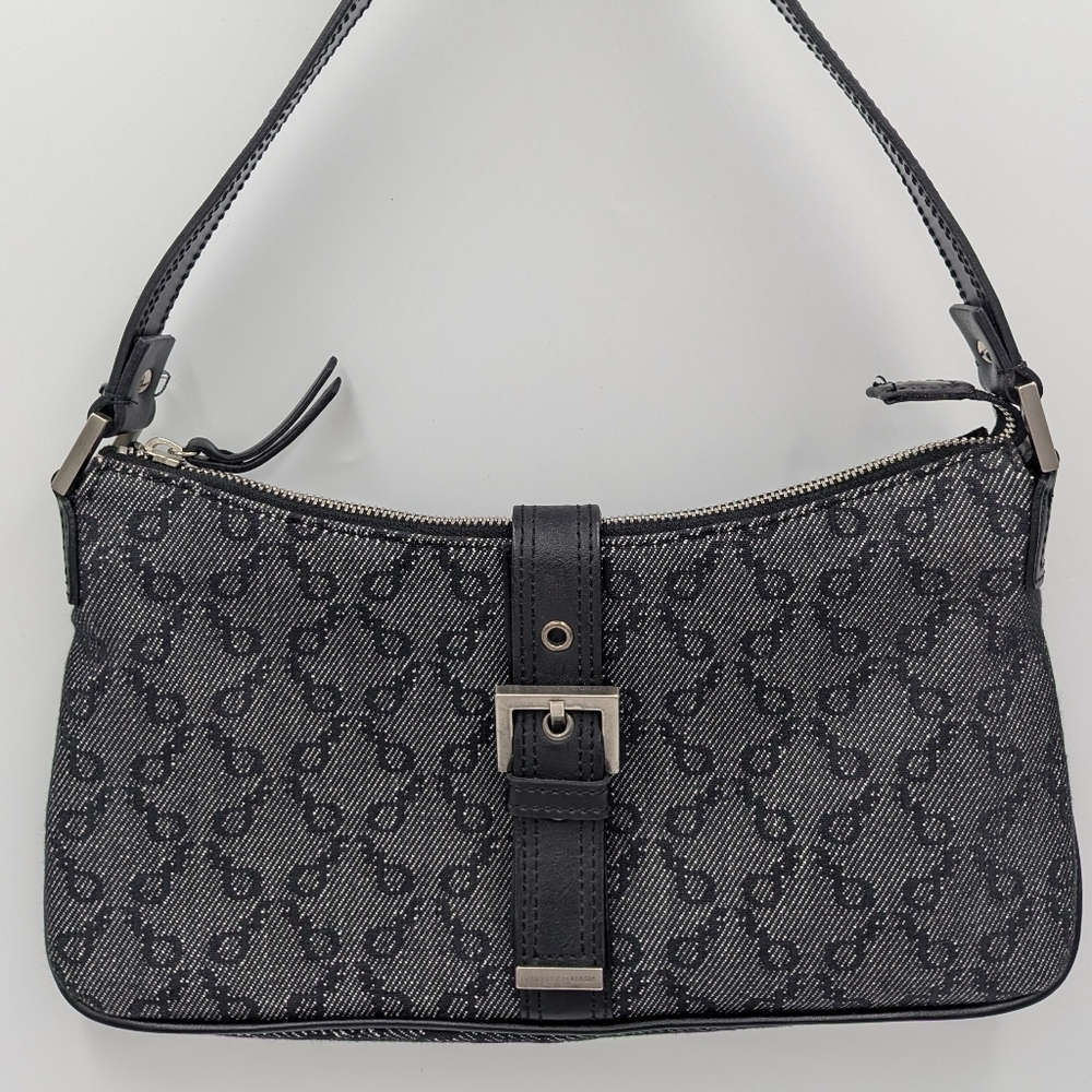 Vtg Y2K Francesco Biasia Monogram Shoulder Bag Canvas Buckle Gray Baguette